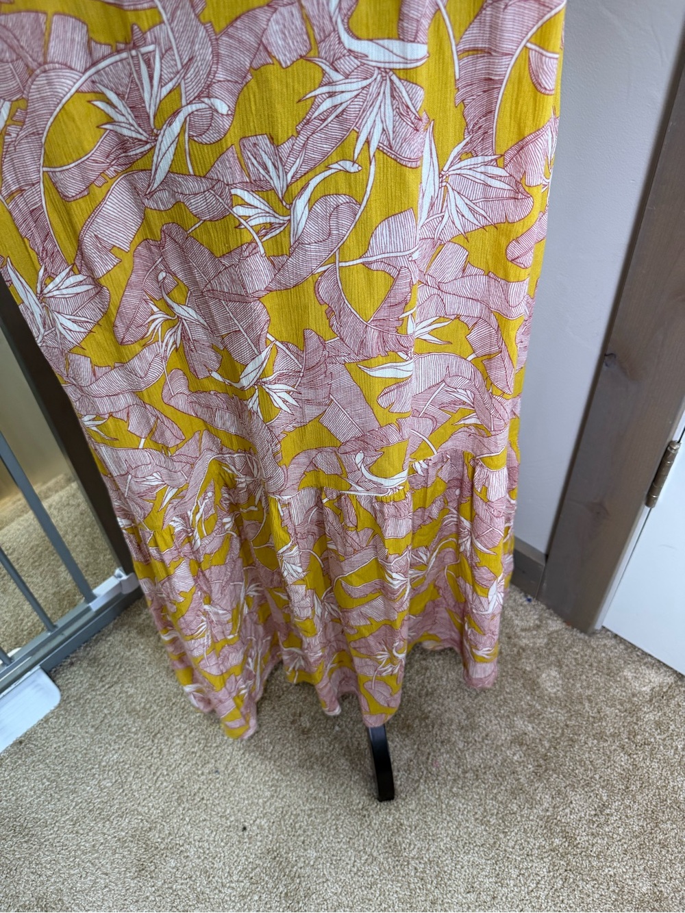 Knox Rose Square Neck Flutter Cap Sleeve Maxi Dress Yellow Pink Floral Tropical - Picture 7 of 12
